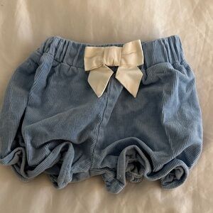 The Beaufort Bonnet Company Blue Corduroy Shorts with Cream Bow